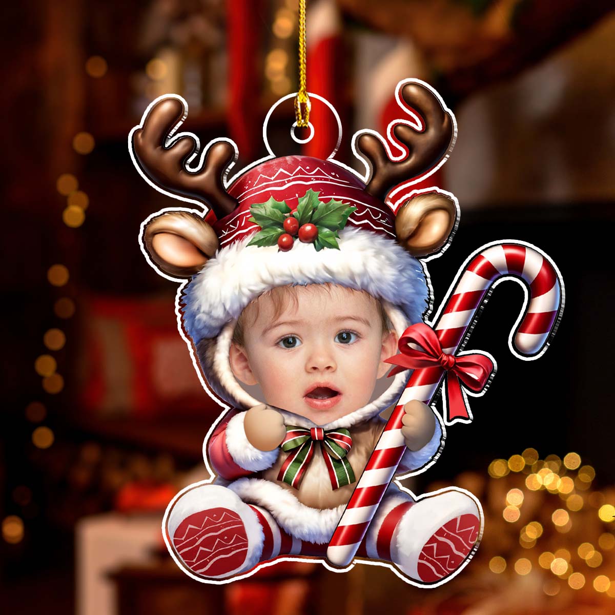 Custom Photo Baby Christmas Ornament for New Parents • Baby Reindeer Christmas - Personalized Acrylic Ornament