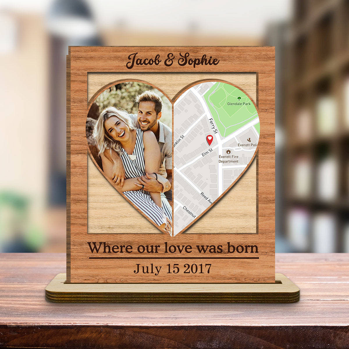 Custom Couple's Decor, Anniversary & Wedding Gift • Our Love - Personalized 2-Layer Wood Plaque With Flat Base
