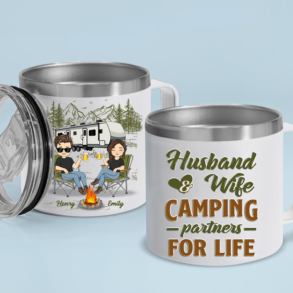Sit By The Campfire - Personalized 14oz Stainless Steel Tumbler With Handle