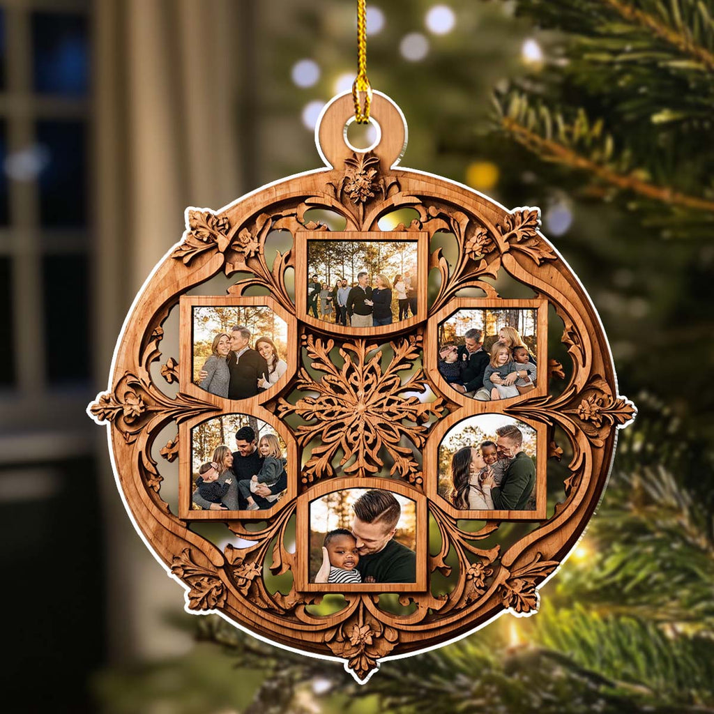 Custom Photo Family Ornament, Christmas Gift for Family Members • Beautiful Snowflake Photo Family - Personalized Acrylic Ornament