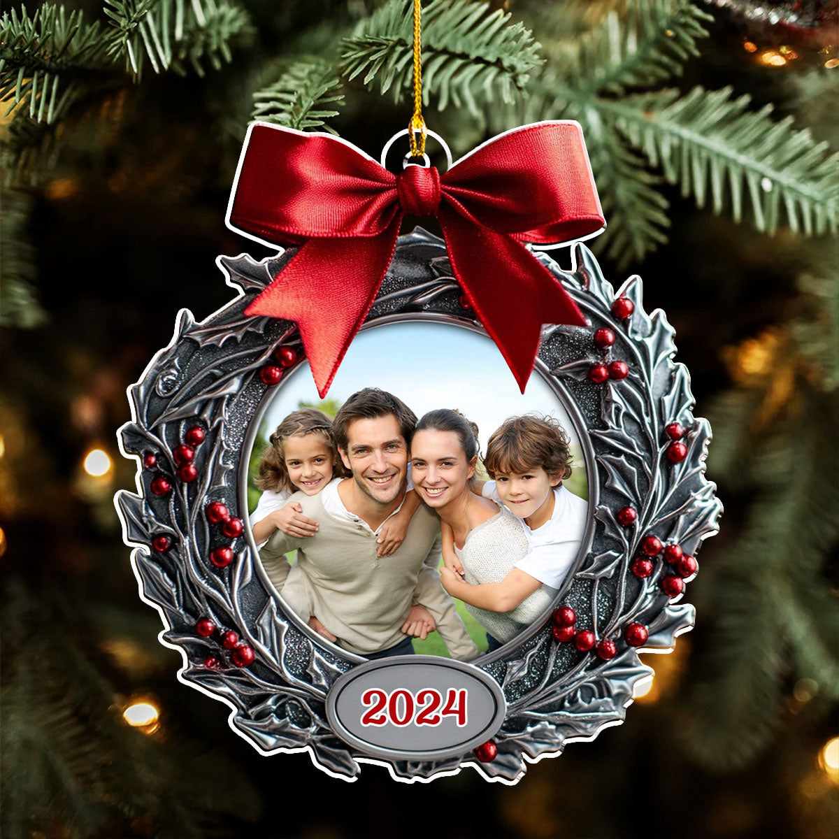 Custom Photo Family Ornament, Christmas Gift for Family Members • Our Family Christmas Photo Frame - Personalized Acrylic Ornament