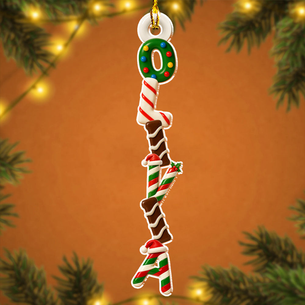 Custom Candy Letter Christmas Ornament & Stocking Tag with Name • First Snow Magic Letter - Personalized Acrylic Ornament