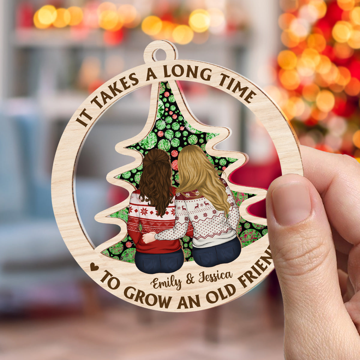 Custom Friendship Christmas Ornament, Best Friend Gift •  It Takes A Long Time To Grow An Old Friend - Personalized Suncatcher Ornament