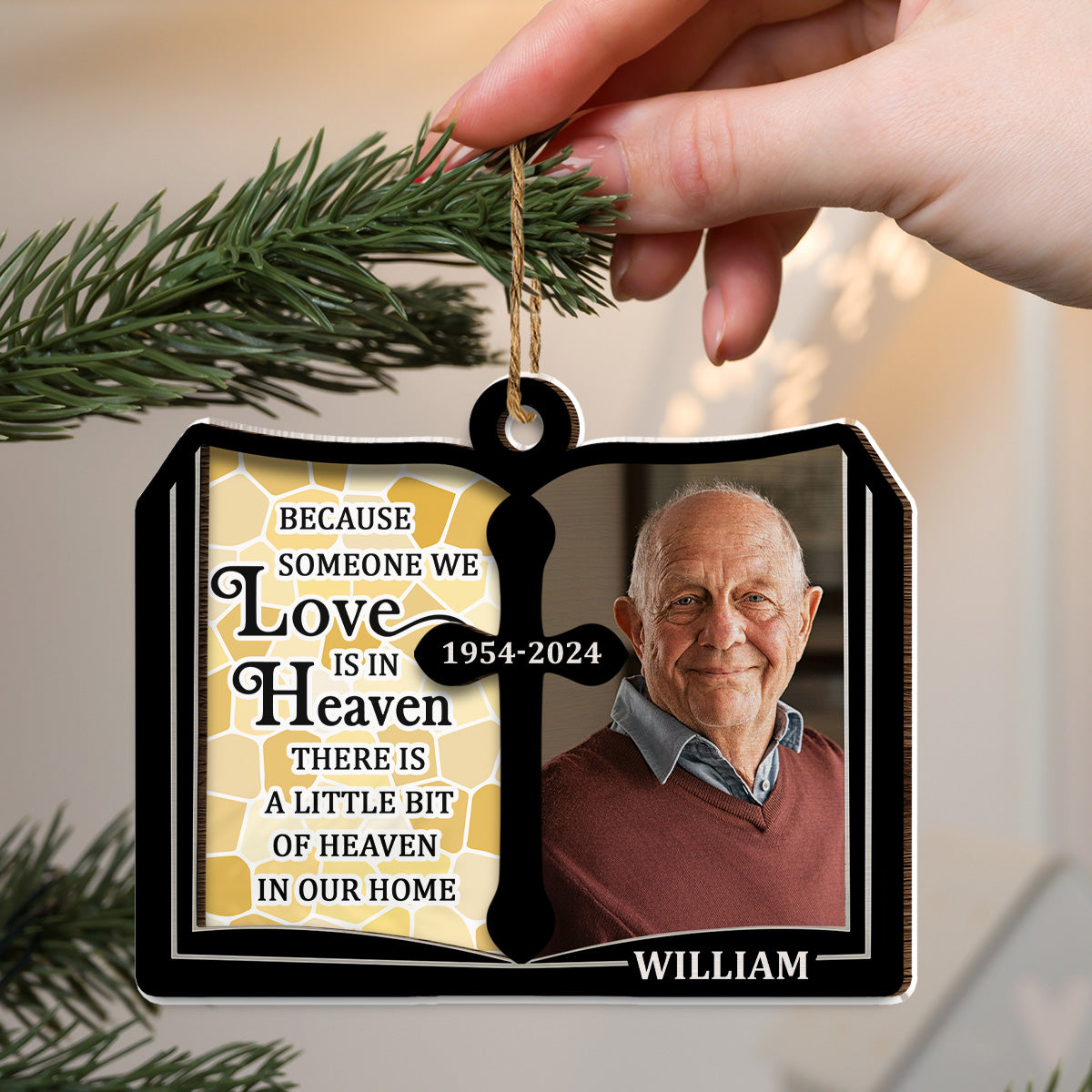 Custom Photo Memorial Christmas Ornament, Sympathy Keepsake • Even Though You Flew Away - Personalized Wood And Acrylic Ornament