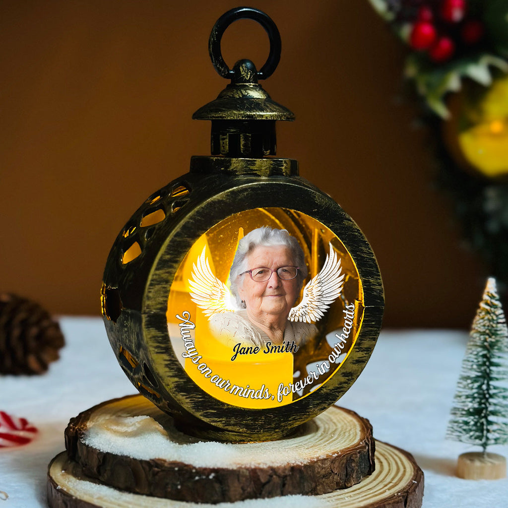 Custom Photo Memorial Christmas Night Light, Remembrance Gifts • Forever In My Heart - Personalized Christmas Lantern