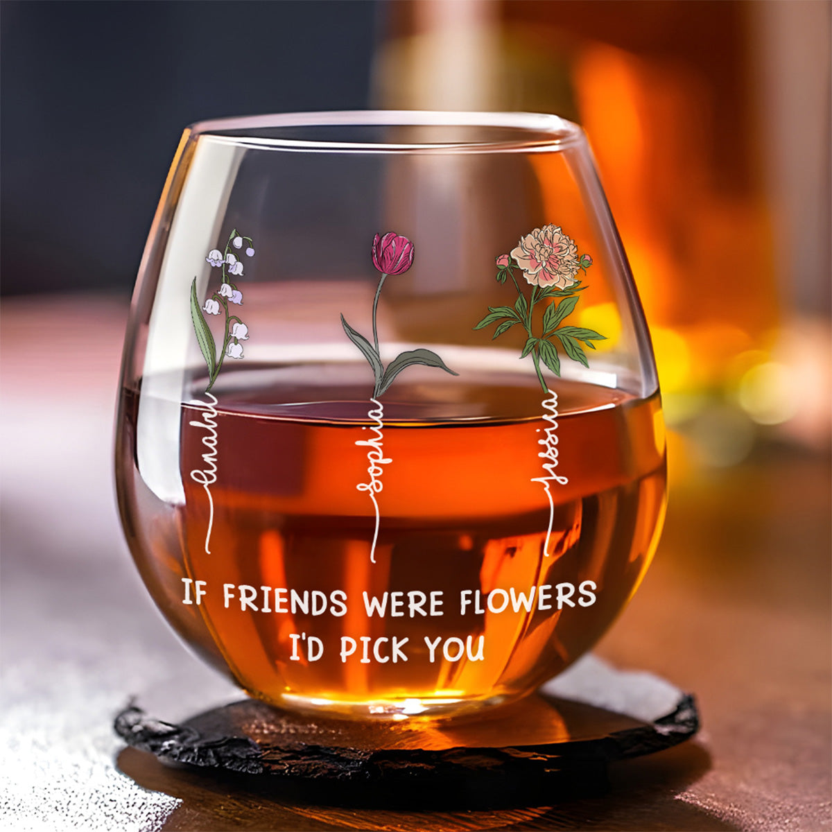 Best Friends Bloom Together - Personalized Wine Glass