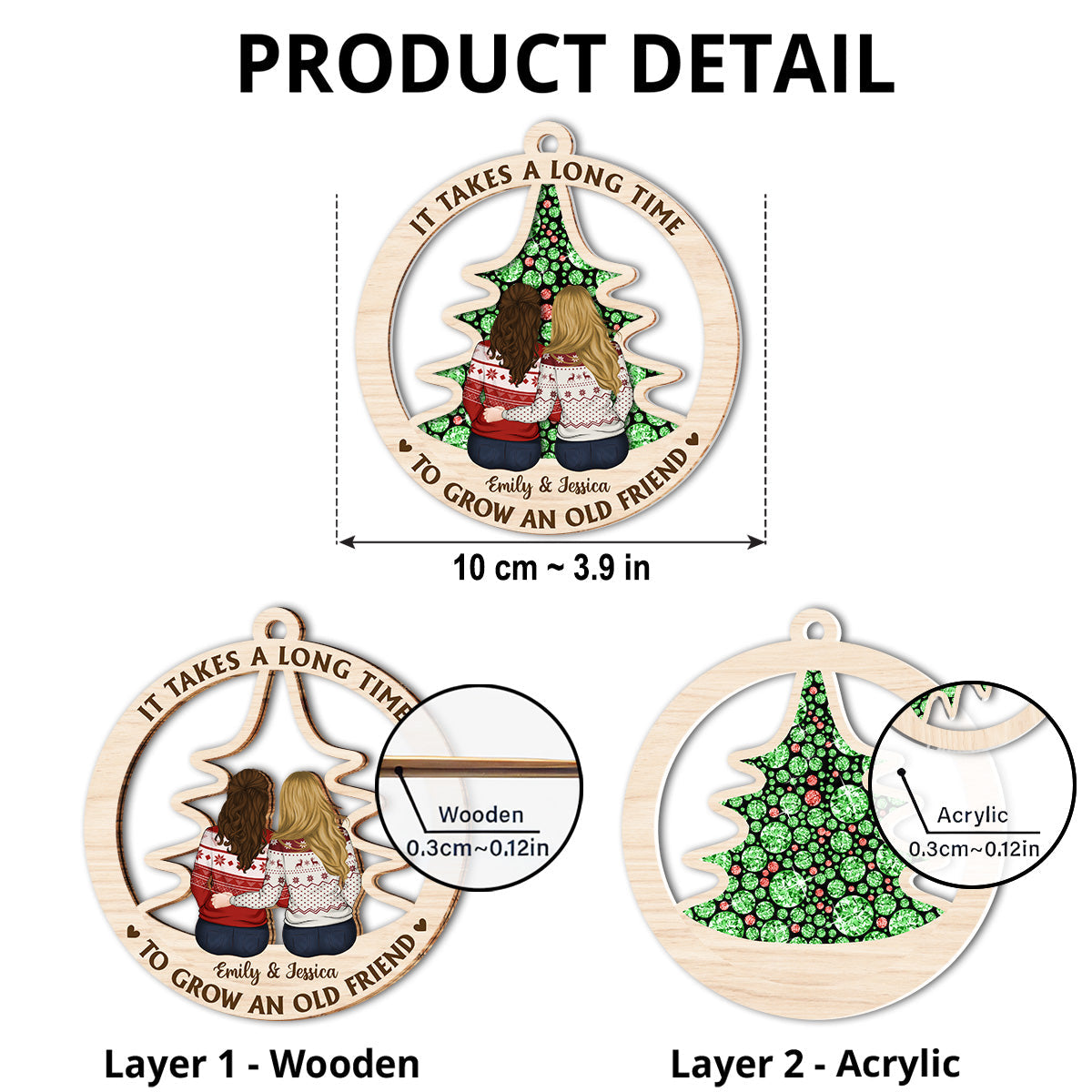 Custom Friendship Christmas Ornament, Best Friend Gift •  It Takes A Long Time To Grow An Old Friend - Personalized Suncatcher Ornament