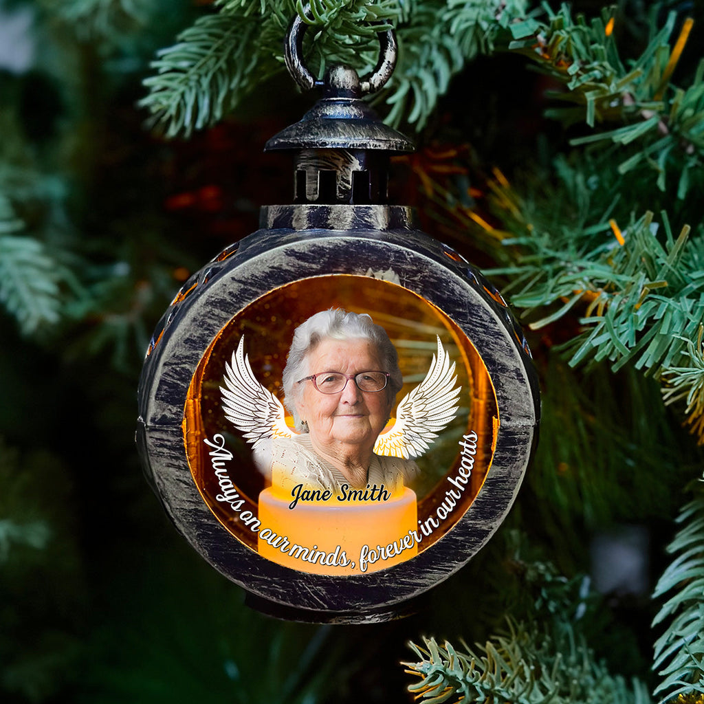 Custom Photo Memorial Christmas Night Light, Remembrance Gifts • Forever In My Heart - Personalized Christmas Lantern