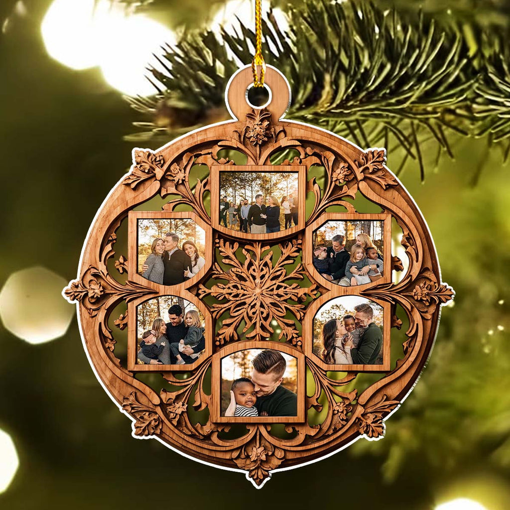 Custom Photo Family Ornament, Christmas Gift for Family Members • Beautiful Snowflake Photo Family - Personalized Acrylic Ornament