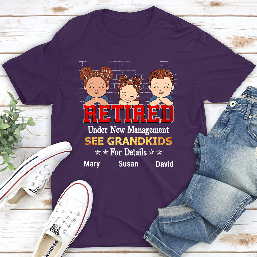 Custom Christmas & Birthday Gift for Dad, Grandpa • Retired Under New Management See Grandkids - Personalized Shirt