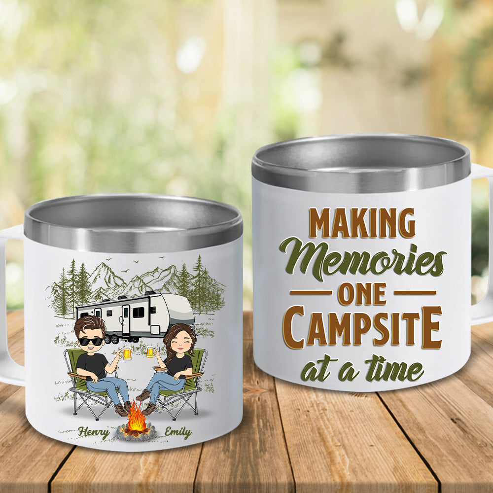 Sit By The Campfire - Personalized 14oz Stainless Steel Tumbler With Handle