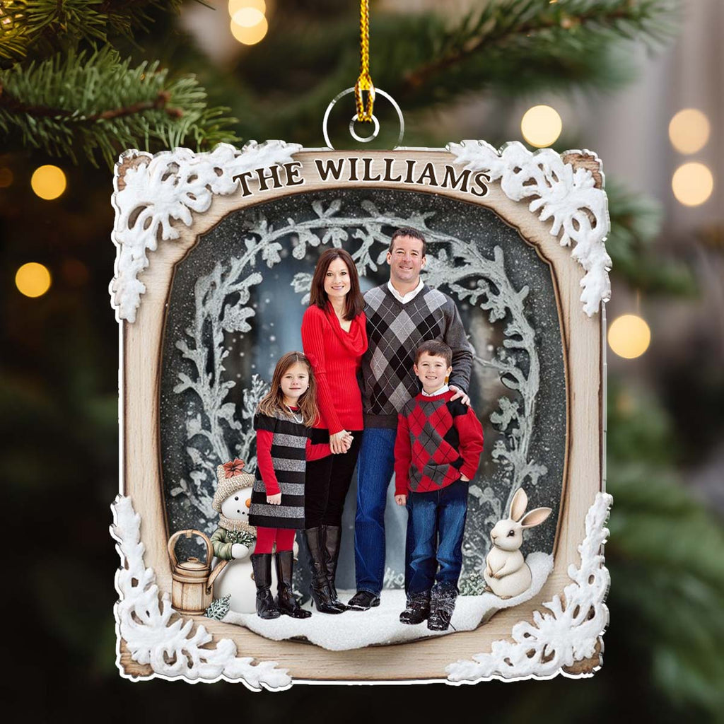 Custom Photo Family Ornament, Christmas Gift for Family Members • Snow Rabbit Family Photo - Personalized Acrylic Ornament