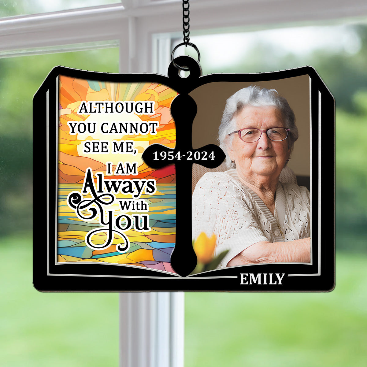 Custom Photo Memorial Hanging Decor, Remembrance Keepsake • Even Though You Flew Away - Personalized Suncatcher