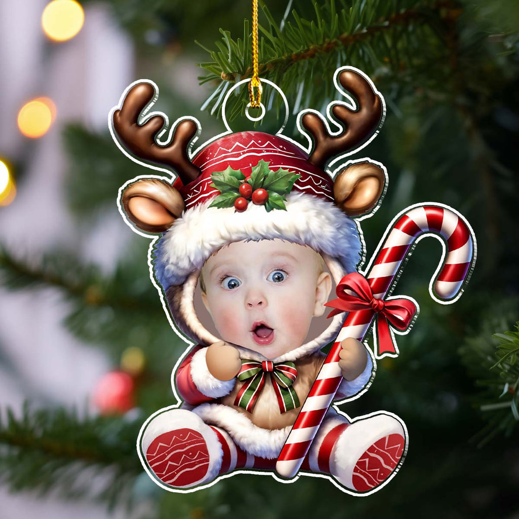 Custom Photo Baby Christmas Ornament for New Parents • Baby Reindeer Christmas - Personalized Acrylic Ornament