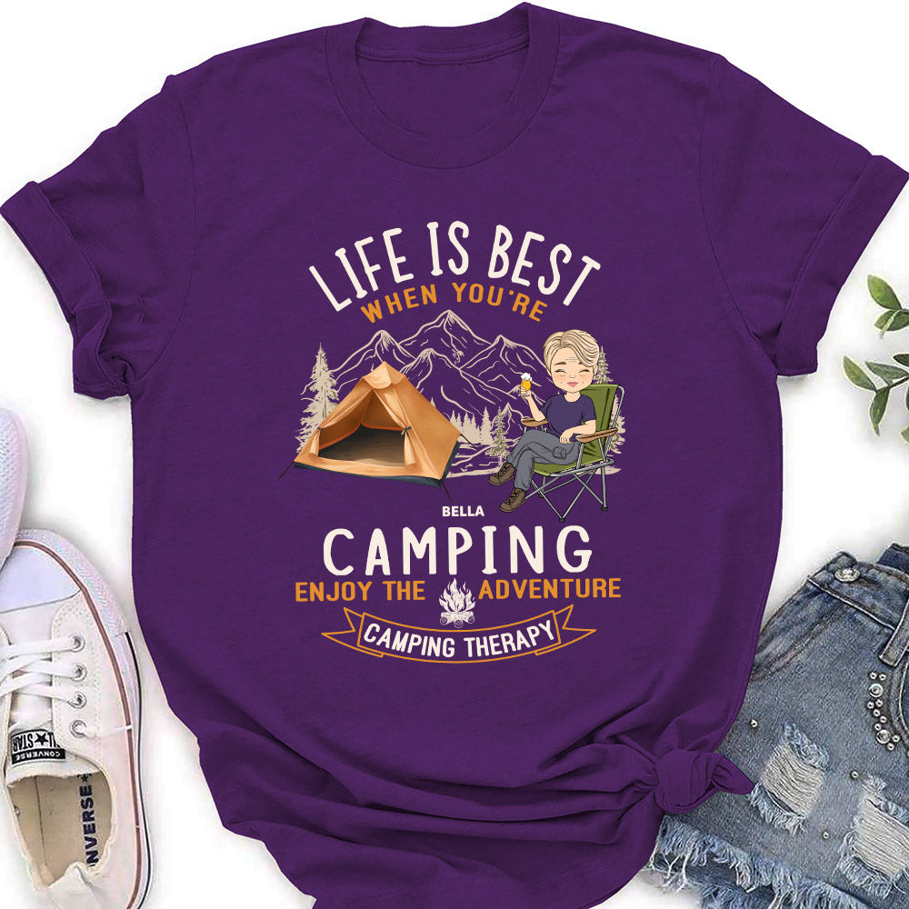 Custom Christmas & Birthday Keepsake Gift • Camping Is Best - Personalized Women's T-shirt