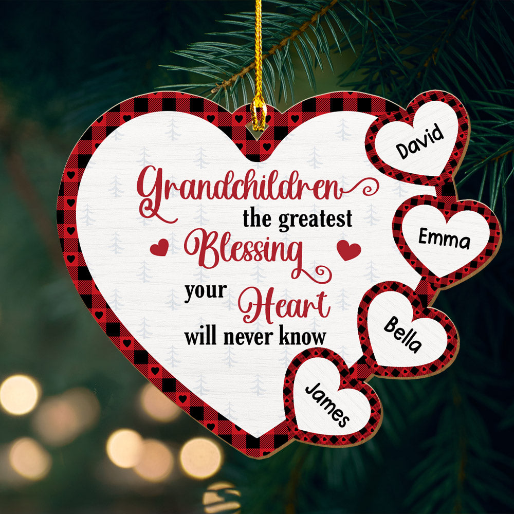 Custom Family Ornament, Christmas Gift for Family Members •  Grandchilds Make My Heart - Personalized Wood Ornament