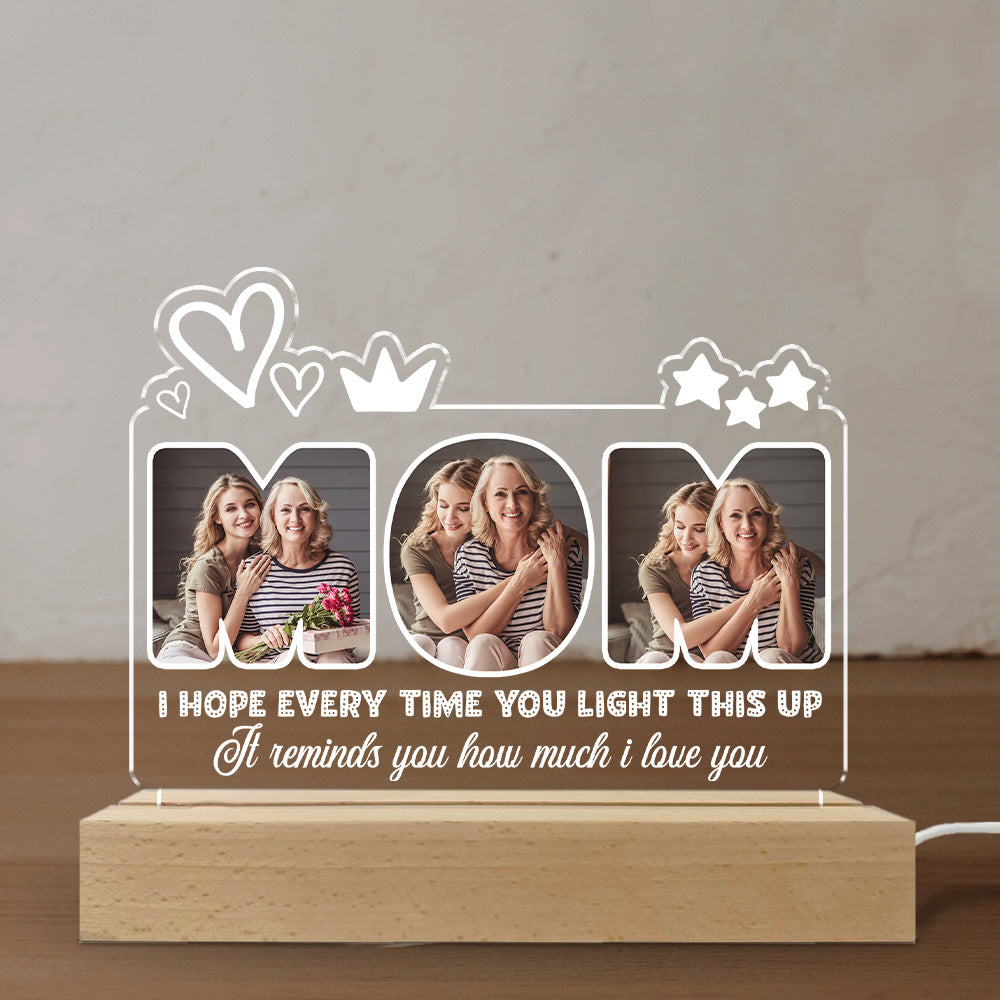 Custom Photo Gift for Mom Grandma, Mother's Day Birthday • Every Time You Light This Up - Personalized LED Light