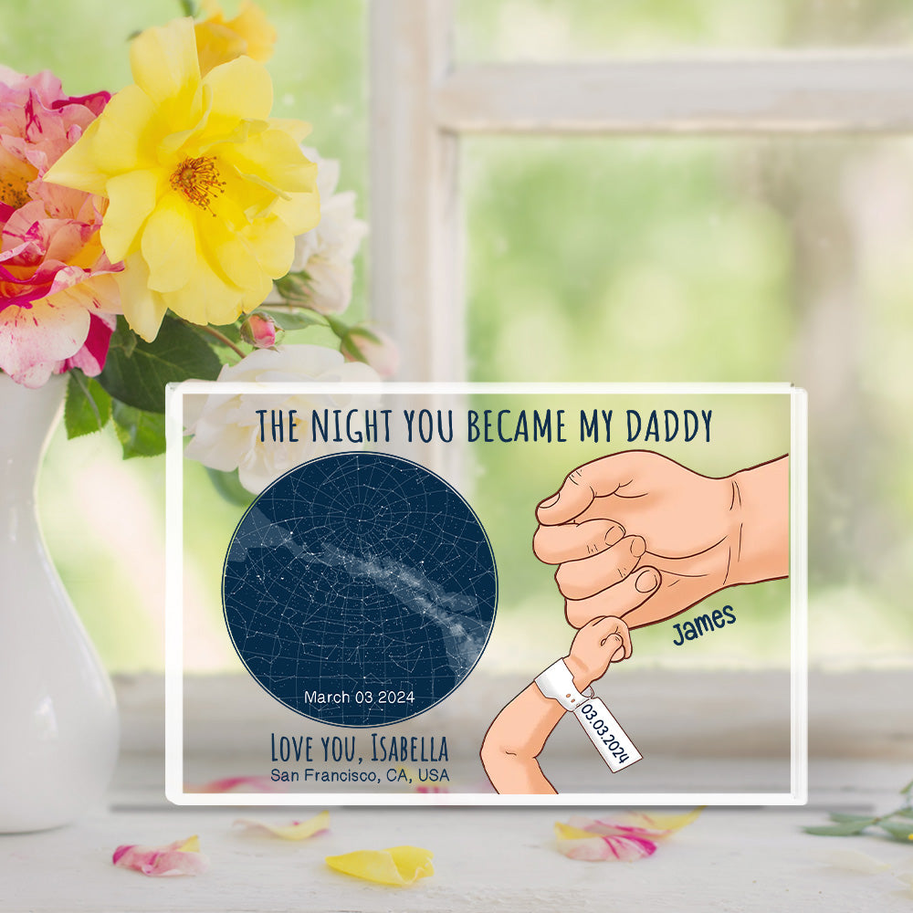 Custom Father's Day Decor, Gift for Dad & Grandpa • The Night You Became My Daddy - Personalized Acrylic Plaque