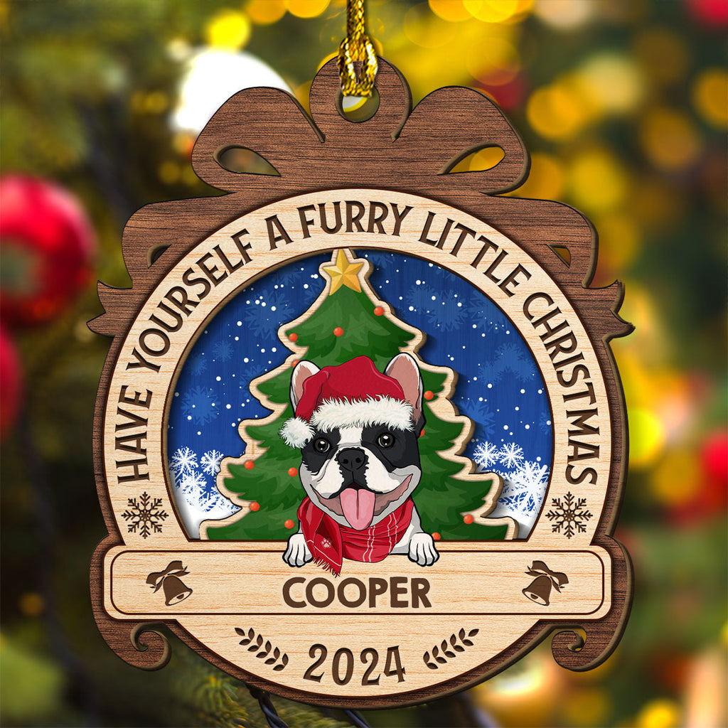 Custom Keepsake Christmas Ornament •  A Furry Little Christmas - Personalized 2-layered Wood Ornament