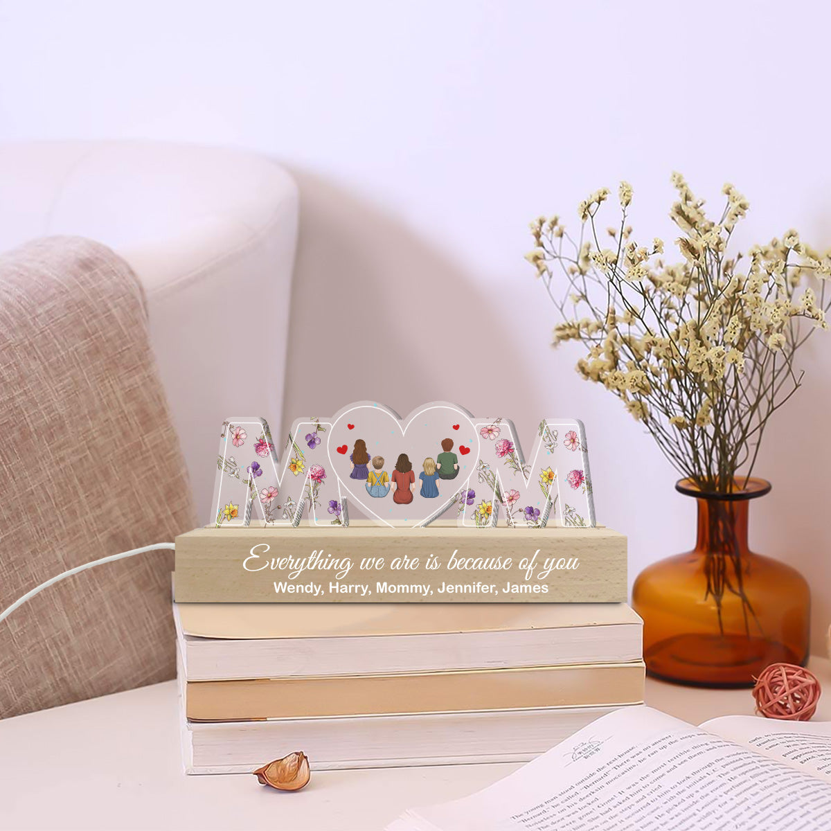 Custom Gift for Mom Grandma, Mother's Day Birthday • You Are The World Mom - Personalized Acrylic Letters 3D LED Night Light