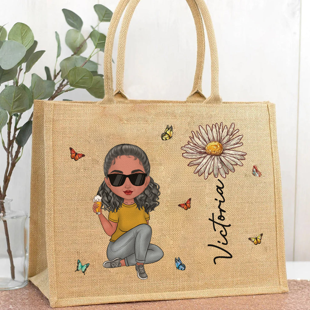 Cartoon Bloom Girl Charm - Personalized Jute Tote Bag