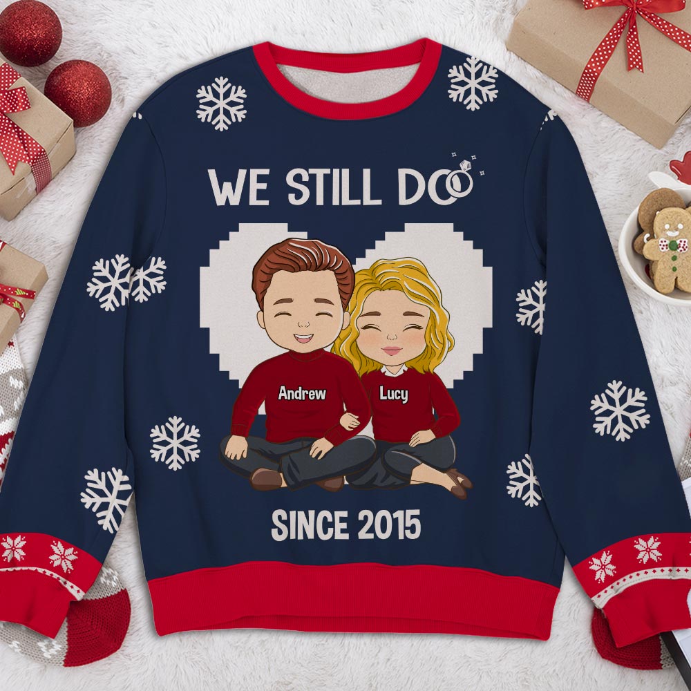 Custom Couple Christmas Sweatshirt, Anniversary Gift • We Still Do - Personalized All-Over-Print Sweatshirt