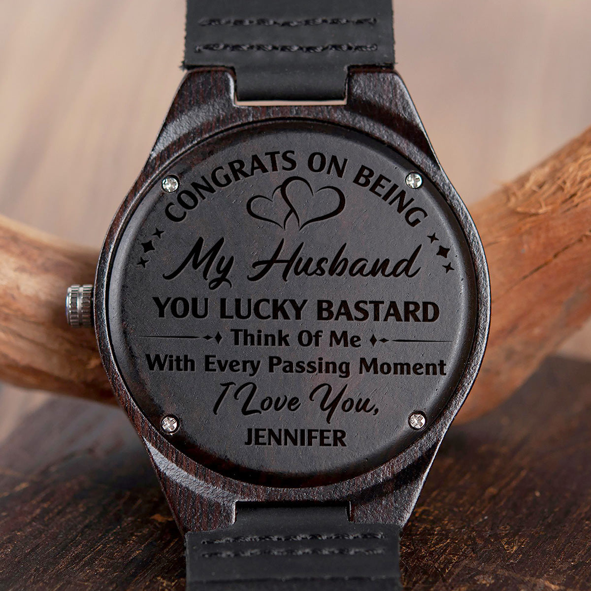 Think Of Me With Every Passing Moment - Personalized Wood Watch