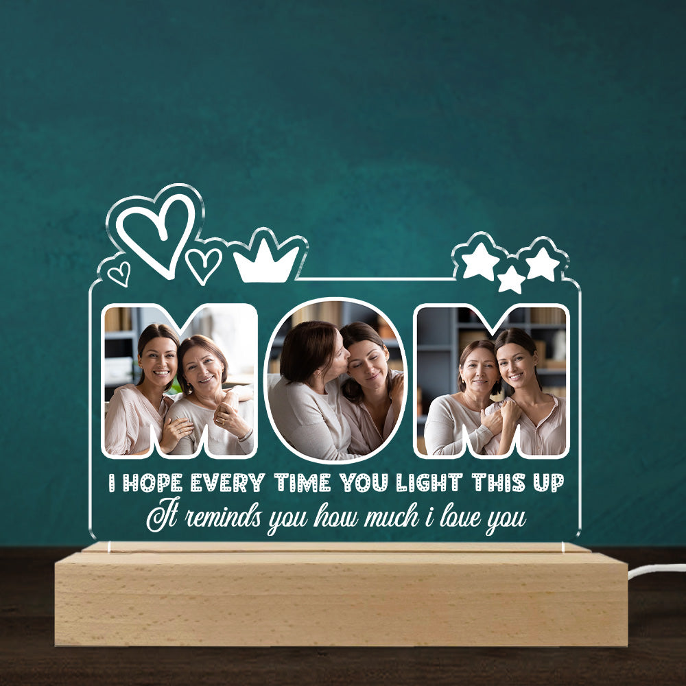 Custom Photo Gift for Mom Grandma, Mother's Day Birthday • Every Time You Light This Up - Personalized LED Light