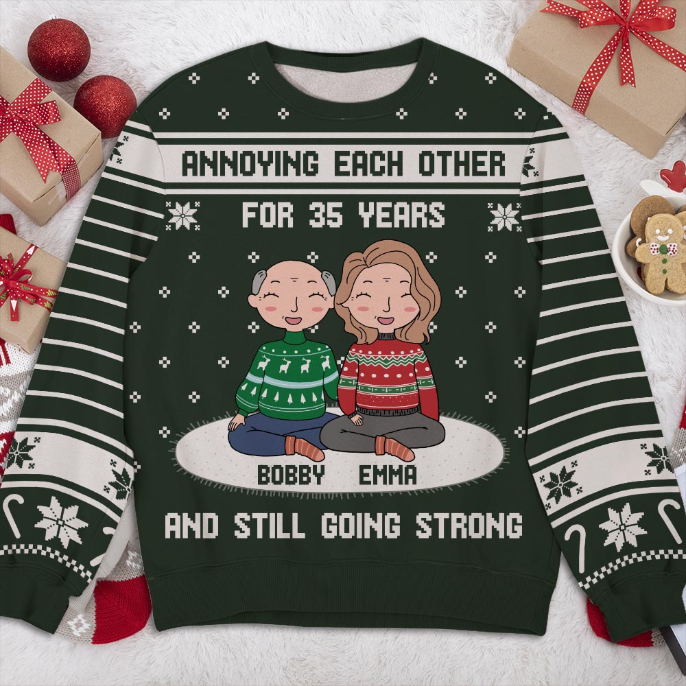 Custom Couple Christmas Sweatshirt, Anniversary Gift • Annoying Each Other Couple - Personalized All-Over-Print Sweatshirt