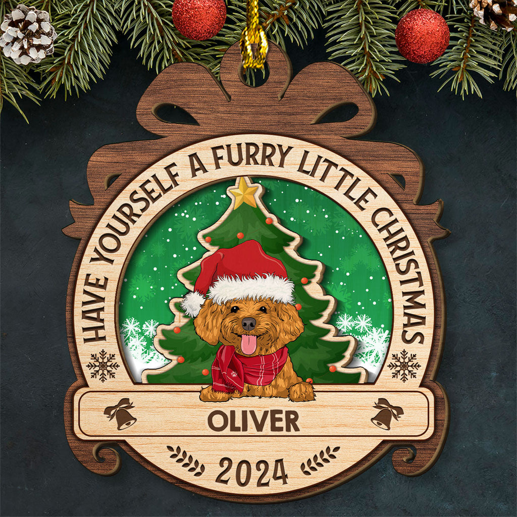 Custom Keepsake Christmas Ornament •  A Furry Little Christmas - Personalized 2-layered Wood Ornament