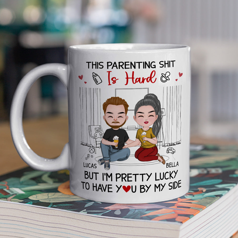 Custom Christmas & Birthday Keepsake Gift • This Parenting Is Hard But Im Pretty Lucky - Personalized Coffee Mug