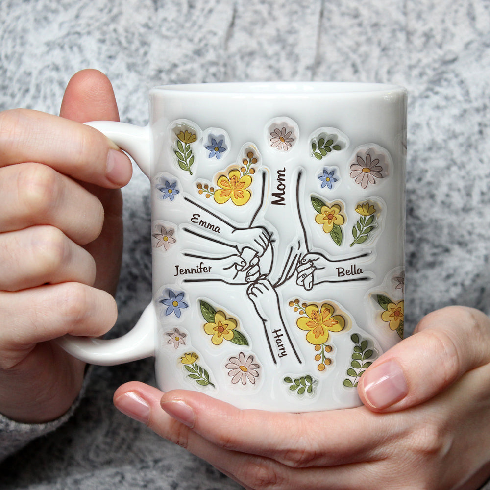 Custom Christmas & Birthday Gift for Mom • Mom Hold Our Hands, Also Our Hearts - Personalized 3D Inflated Effect Mug