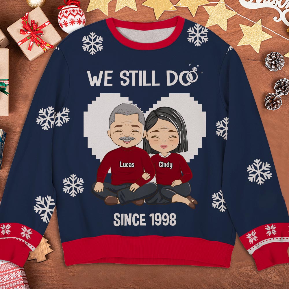 Custom Couple Christmas Sweatshirt, Anniversary Gift • We Still Do - Personalized All-Over-Print Sweatshirt