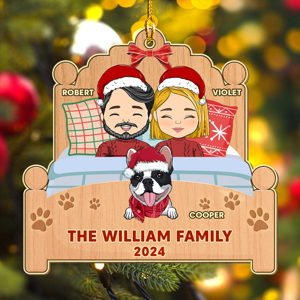 Custom Keepsake Christmas Ornament •  Happy Family With Pets - Personalized 1-layered Wood Ornament