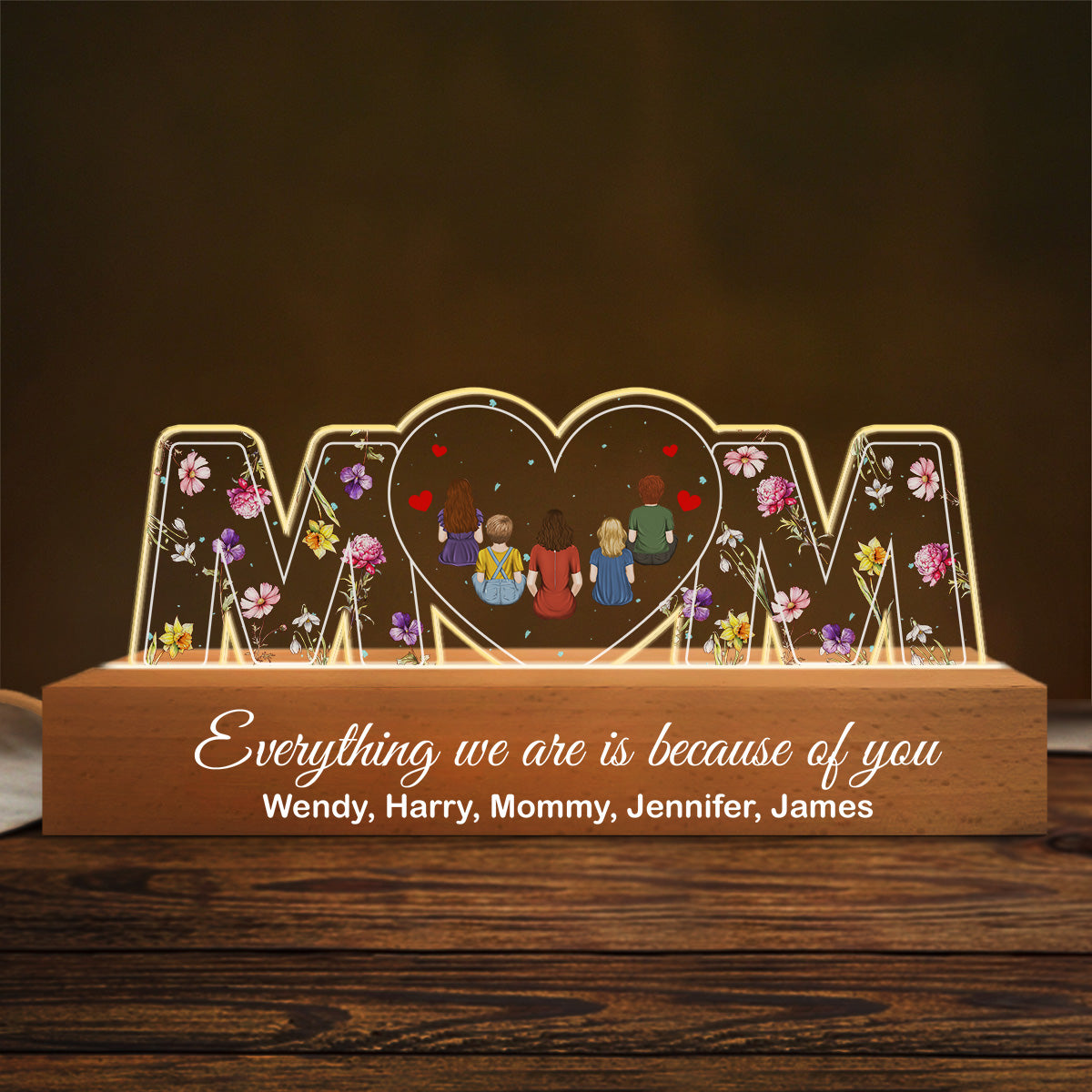 Custom Gift for Mom Grandma, Mother's Day Birthday • You Are The World Mom - Personalized Acrylic Letters 3D LED Night Light