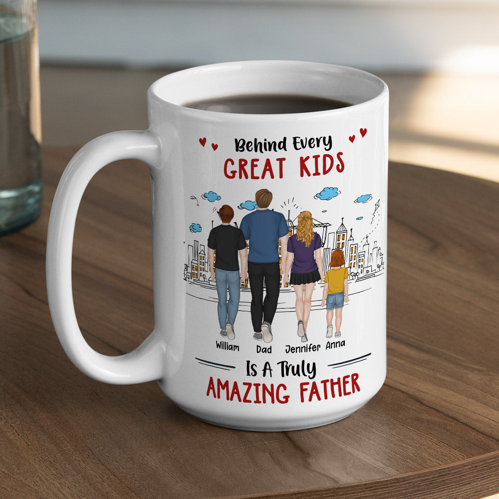 Custom Father's Day, Special Gift for Dad & Grandpa • Behind Every Great Kids - Personalized Coffee Mug