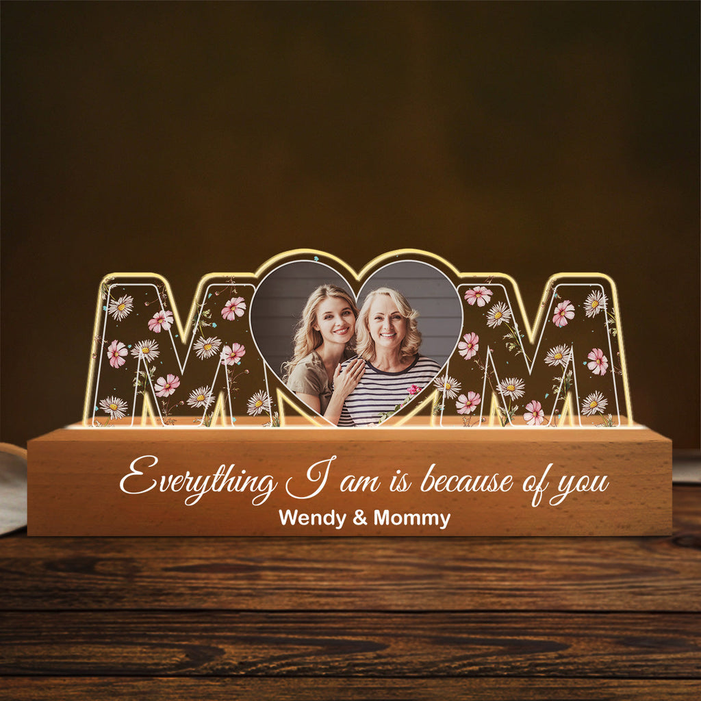 Custom Photo Gift for Mom Grandma, Mother's Day Birthday • You Are The World - Personalized Acrylic Letters 3D LED Night Light