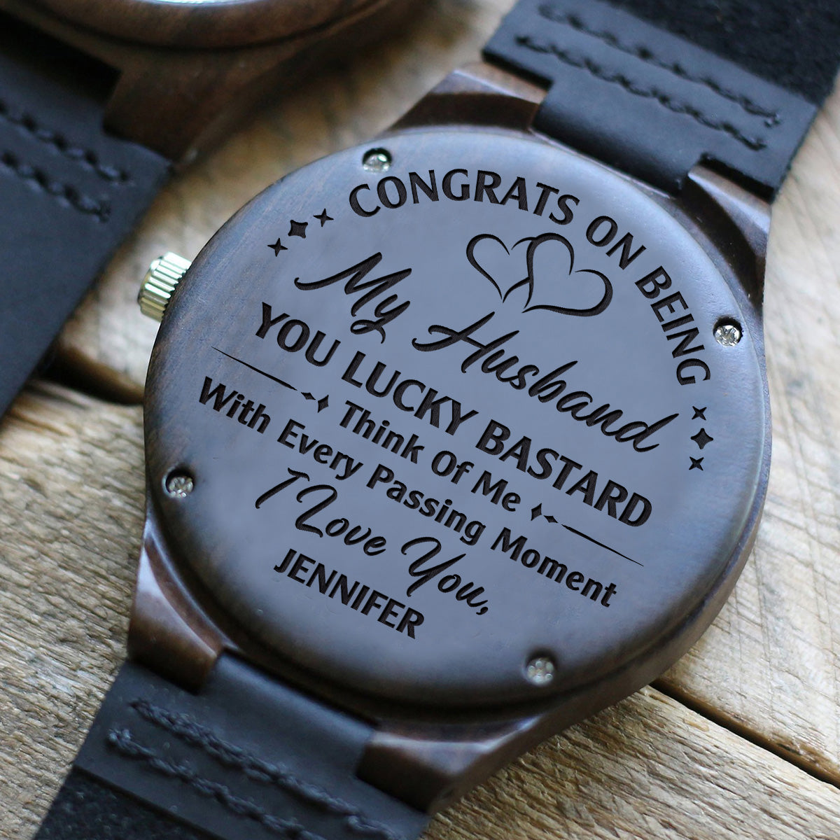 Think Of Me With Every Passing Moment - Personalized Wood Watch