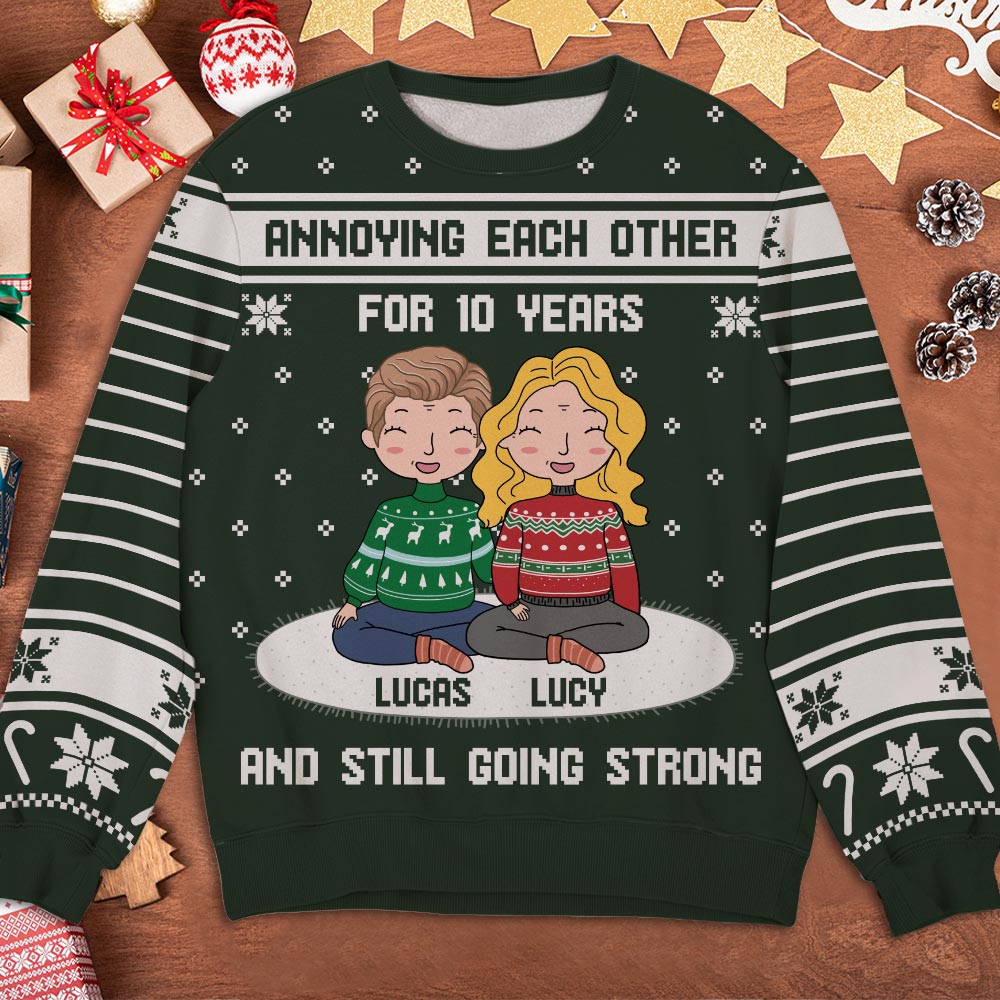 Custom Couple Christmas Sweatshirt, Anniversary Gift • Annoying Each Other Couple - Personalized All-Over-Print Sweatshirt