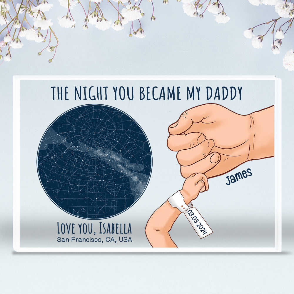 Custom Father's Day Decor, Gift for Dad & Grandpa • The Night You Became My Daddy - Personalized Acrylic Plaque