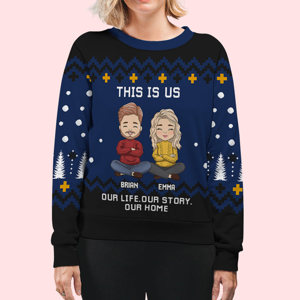 Custom Family Christmas Sweatshirt, Gift for Family Members • Our Story - Personalized All-Over-Print Sweatshirt