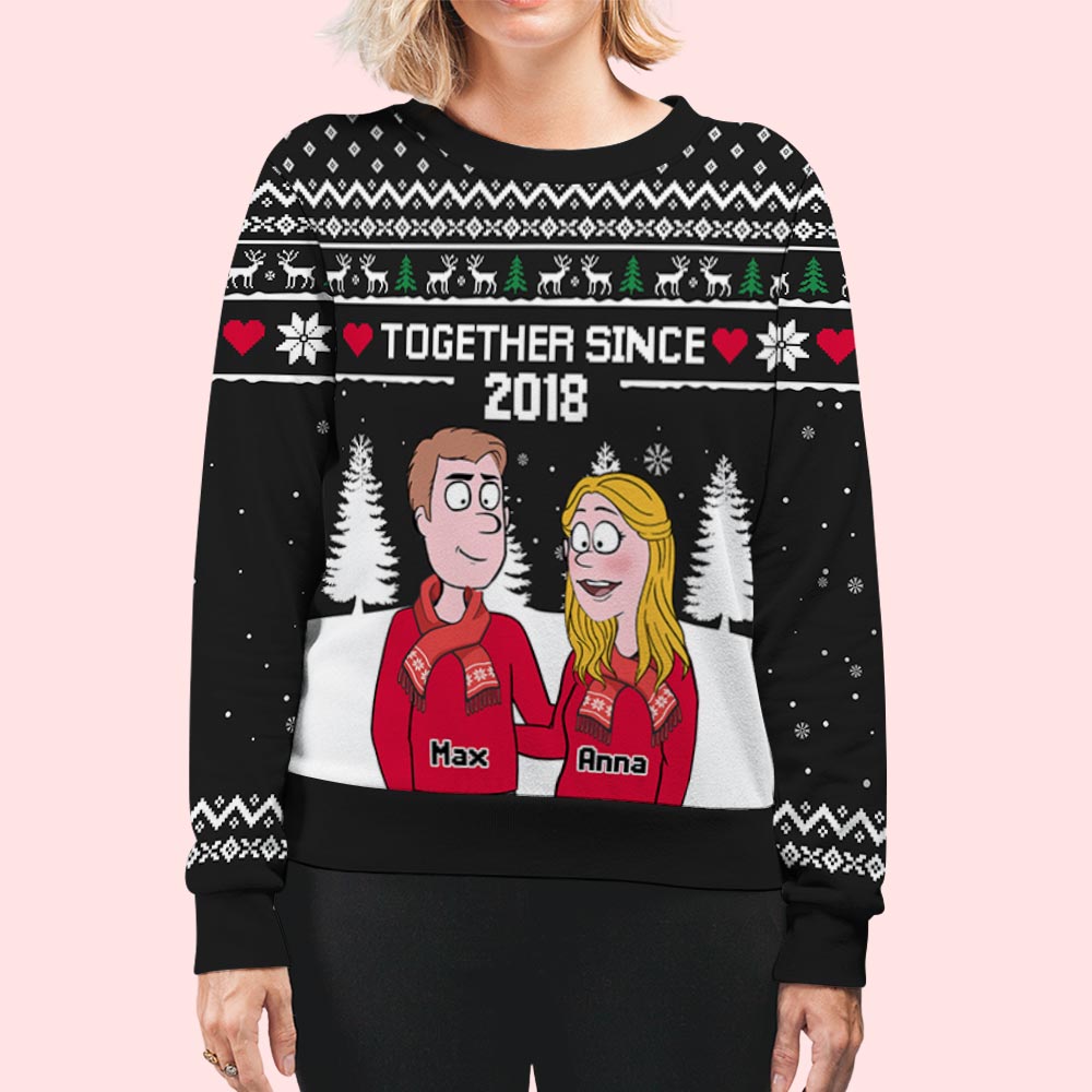 Custom Couple Christmas Sweatshirt, Anniversary Gift • Winter Together - Personalized All-Over-Print Sweatshirt