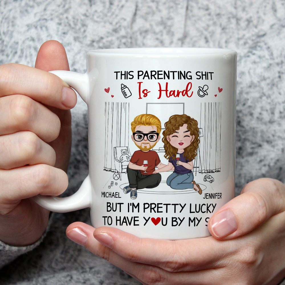 Custom Christmas & Birthday Keepsake Gift • This Parenting Is Hard But Im Pretty Lucky - Personalized Coffee Mug