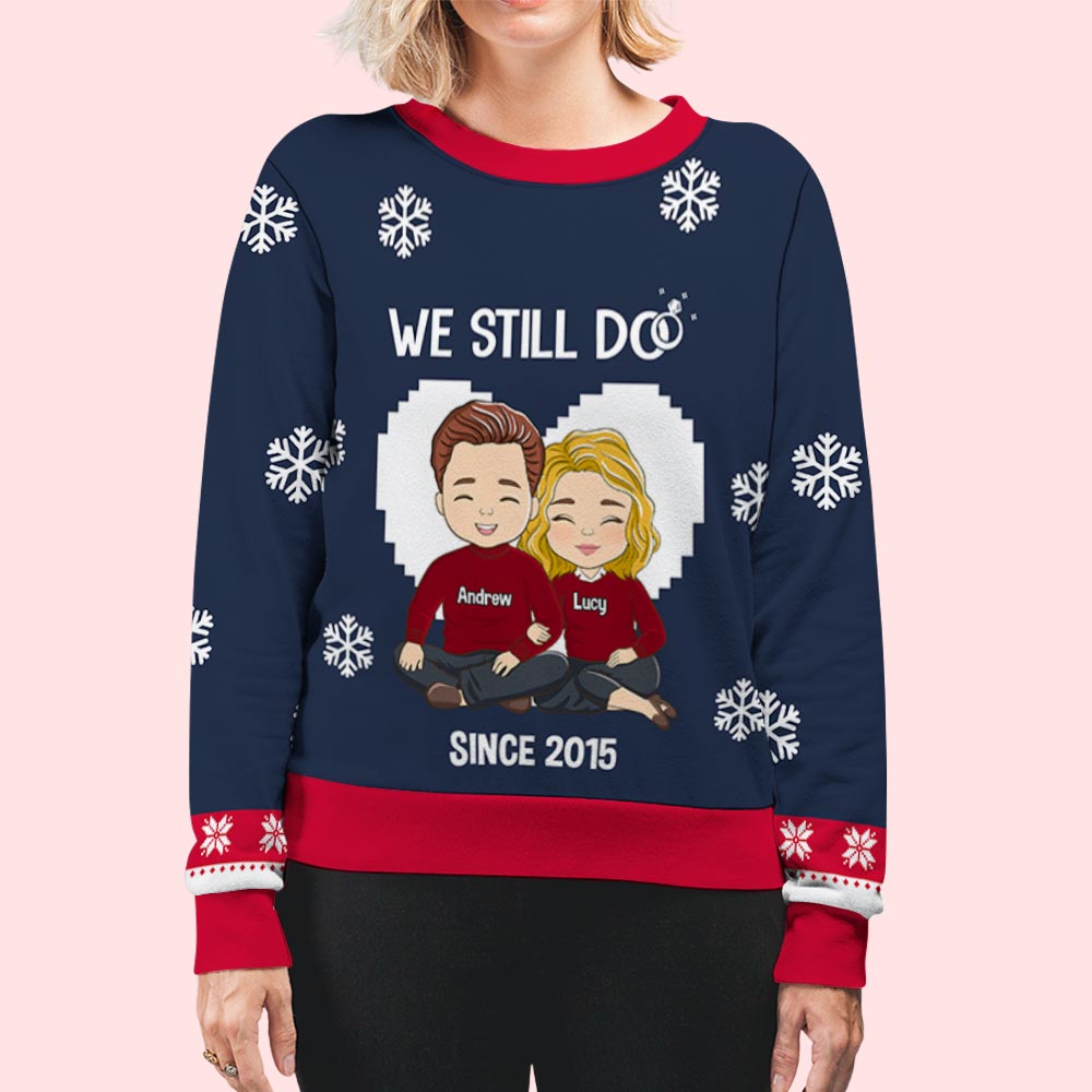 Custom Couple Christmas Sweatshirt, Anniversary Gift • We Still Do - Personalized All-Over-Print Sweatshirt