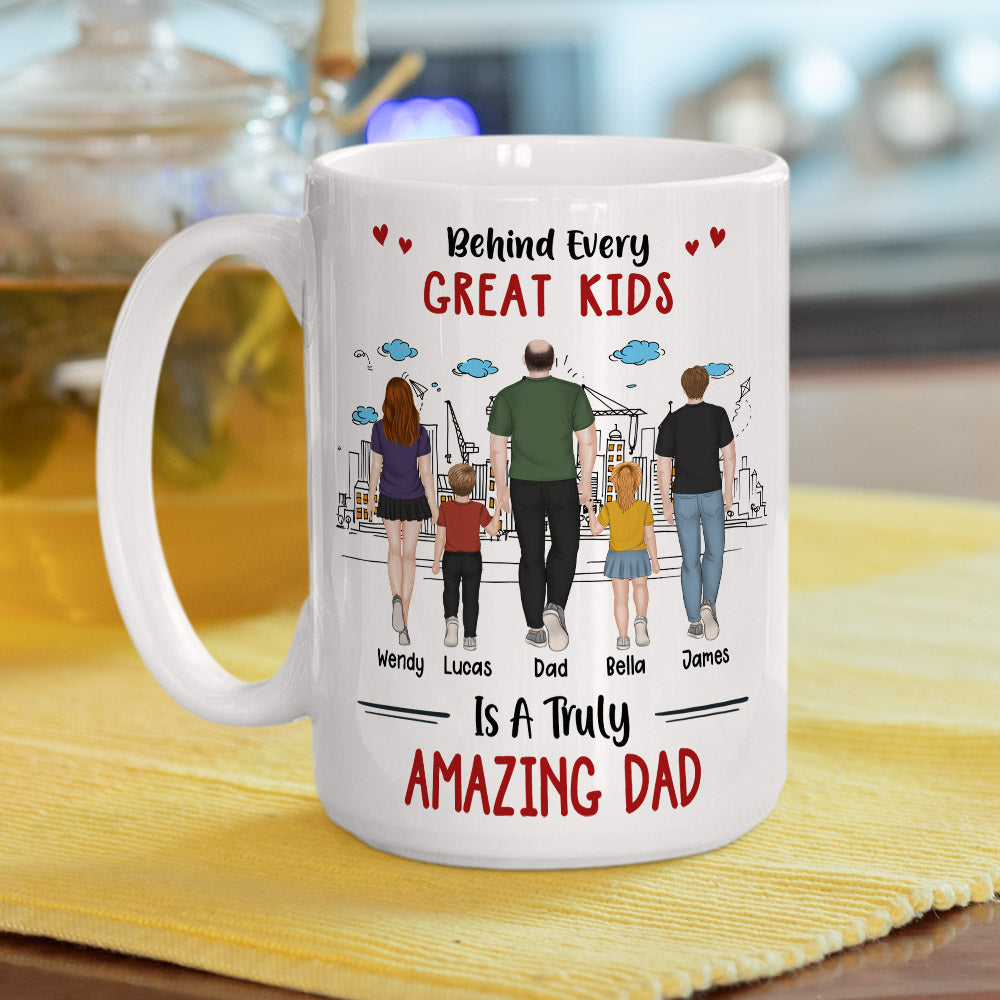 Custom Father's Day, Special Gift for Dad & Grandpa • Behind Every Great Kids - Personalized Coffee Mug