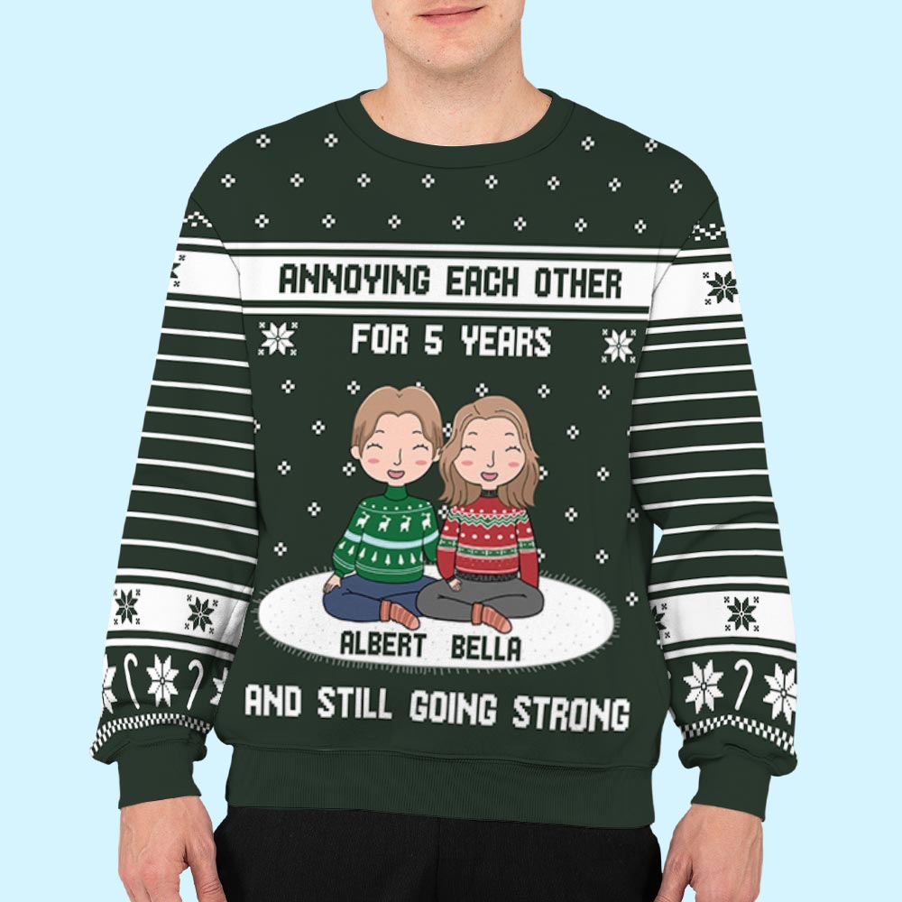 Custom Couple Christmas Sweatshirt, Anniversary Gift • Annoying Each Other Couple - Personalized All-Over-Print Sweatshirt