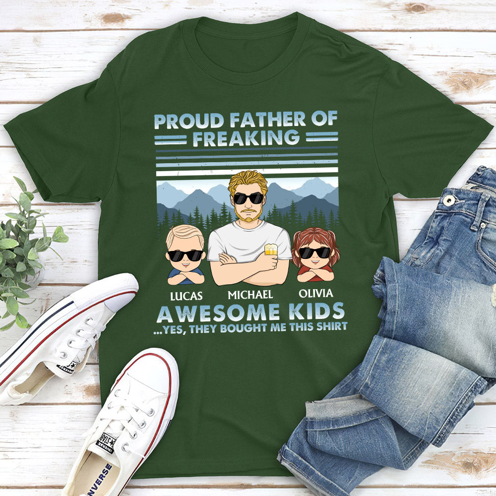 Custom Christmas & Birthday Gift for Dad, Grandpa • Proud Father Of Freaking Awesome Kids Young - Personalized Shirt