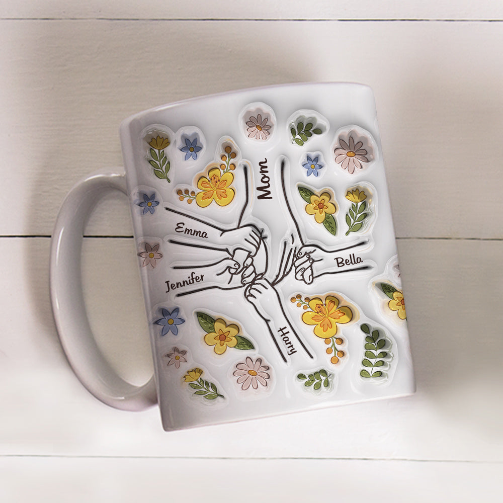 Custom Christmas & Birthday Gift for Mom • Mom Hold Our Hands, Also Our Hearts - Personalized 3D Inflated Effect Mug