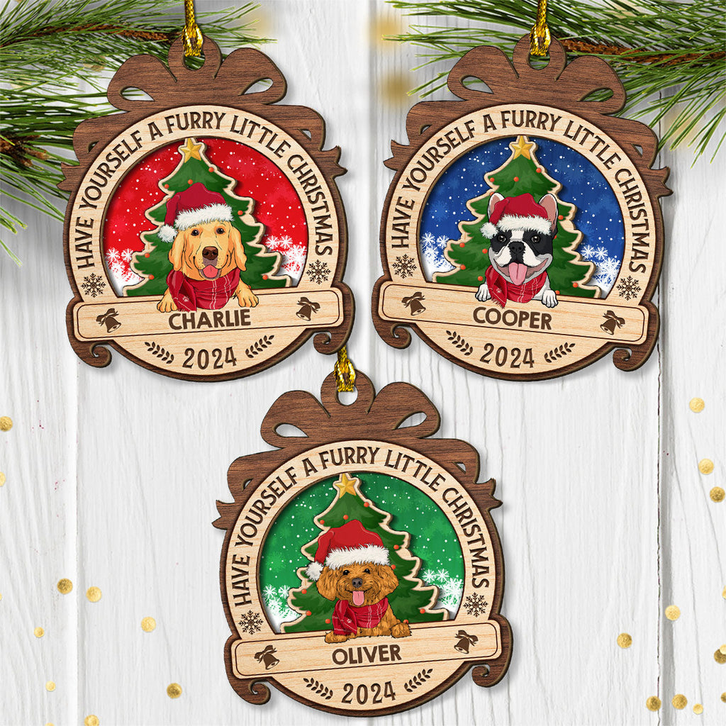 Custom Keepsake Christmas Ornament •  A Furry Little Christmas - Personalized 2-layered Wood Ornament