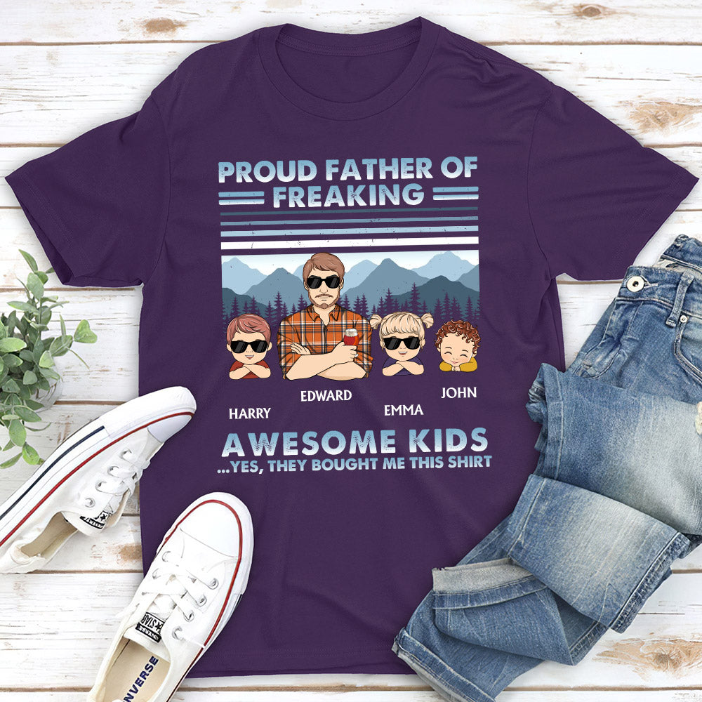 Custom Christmas & Birthday Gift for Dad, Grandpa • Proud Father Of Freaking Awesome Kids Young - Personalized Shirt